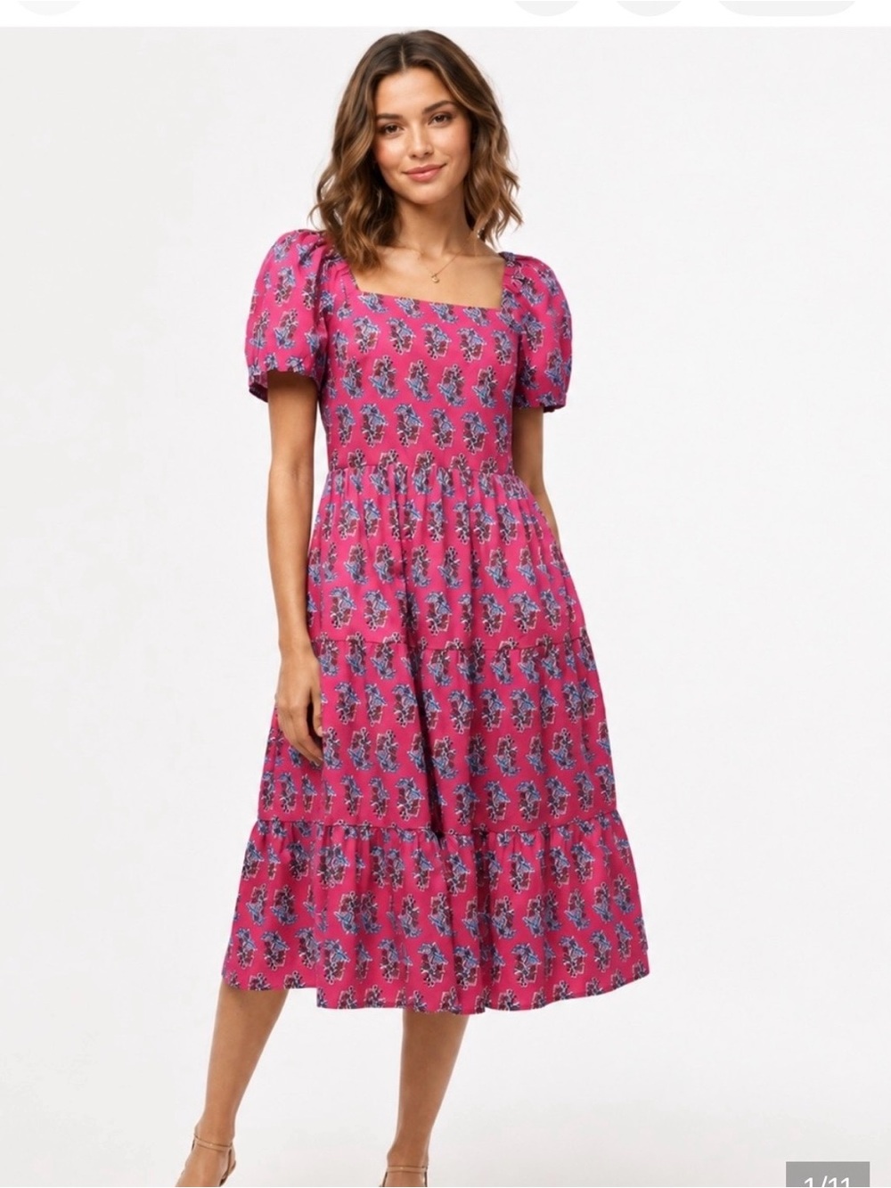 J. Crew Square Neck Pink Floral Midi Dress